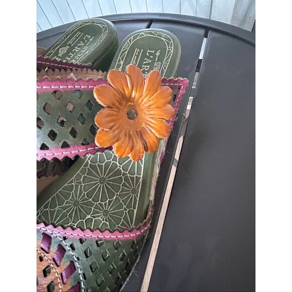 L’ Artiste By Spring Step Virgie Floral Platform Sandals Green/ Pink Size 41-  9 - Picture 14 of 15